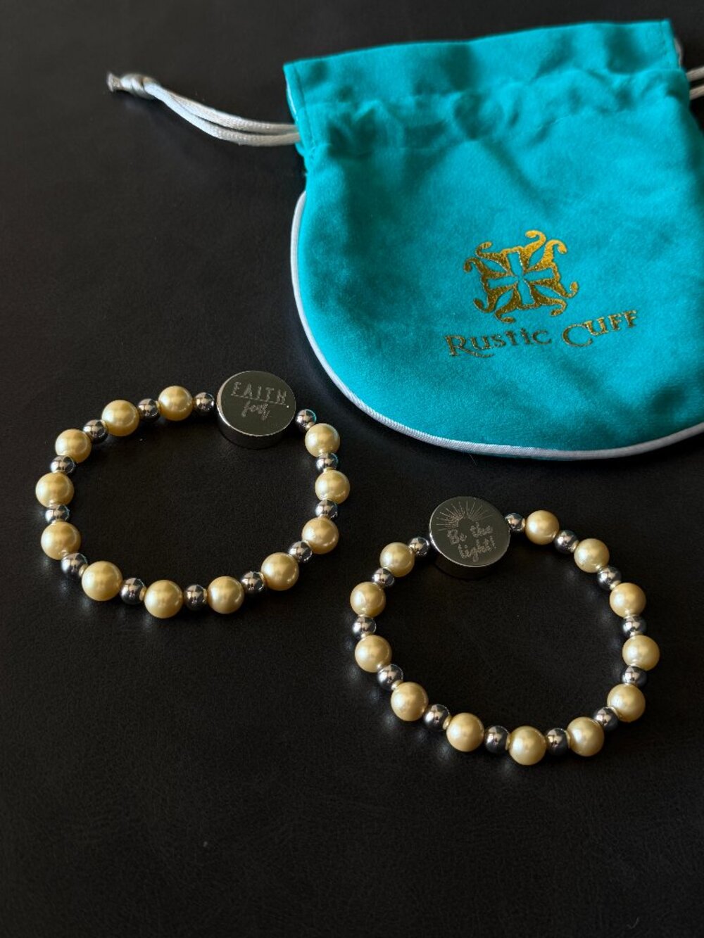 Rustic Cuff "Faith Over Fear" & "Be the Light" Beaded Bracelets Gold and Silver